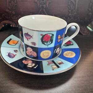 Gucci Porcellana Bone China Cup & Saucer Vintage Tile Motif Guccissimo